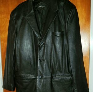 Men's Genuine Black Leather Blazer Like New City Jones New York